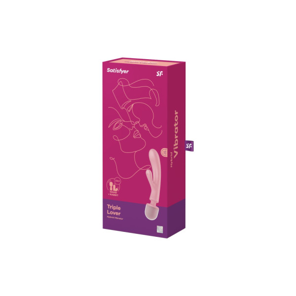 2 en 1 Vibromasseur rabbit et wand rose USB Triple Lover Satisfyer 
